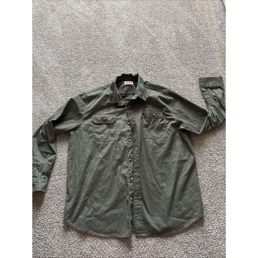 Vintage Dark Green Wrangler Button Up Long Sleeve Size XL